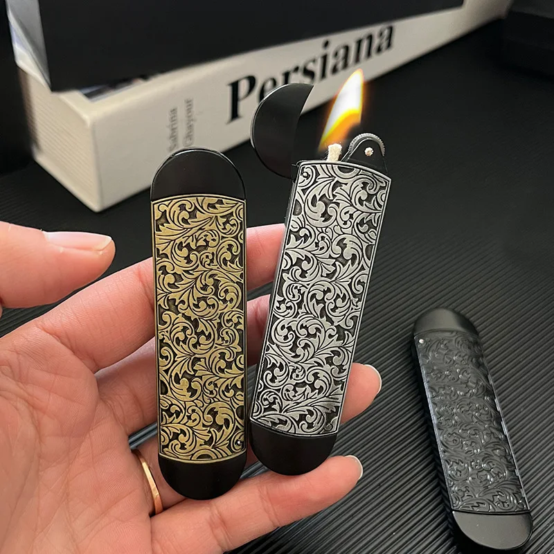 New retro fashion embossed outdoor lighter portable personalized zinc alloy inflatable lighter smoking accessories men's gift