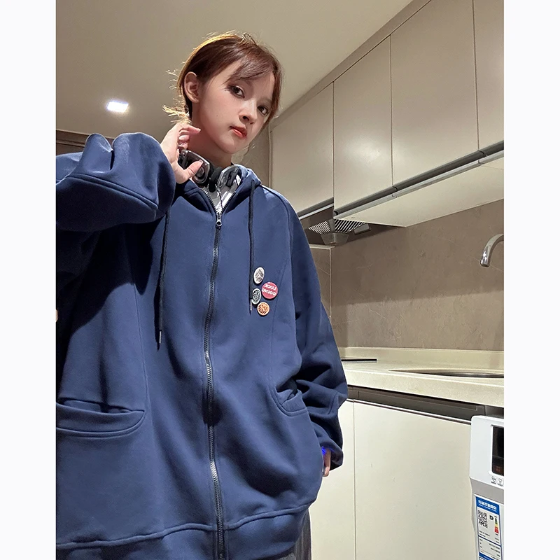 

Мужской свободный кардиган-худи в американском ретро-стиле, повседневный, весенне-осенний, модный, молодежный, с молнией, удобный крой