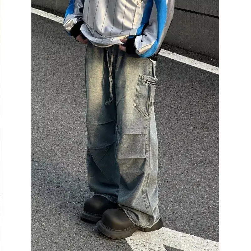 

Мужская рабочая одежда в американском стиле ретро, джинсы с несколькими цветами, прямые брюки-колокольчики, длинные брюки для похудения, Street Sle Cleanfit