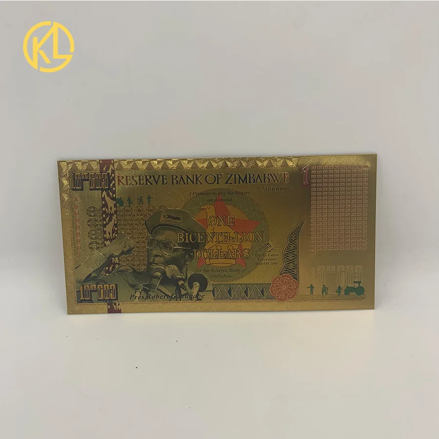 100 pcs/box Zimbabwe One Bicentillion Dollars Gold Foil Banknotes in Box For Nice Gift