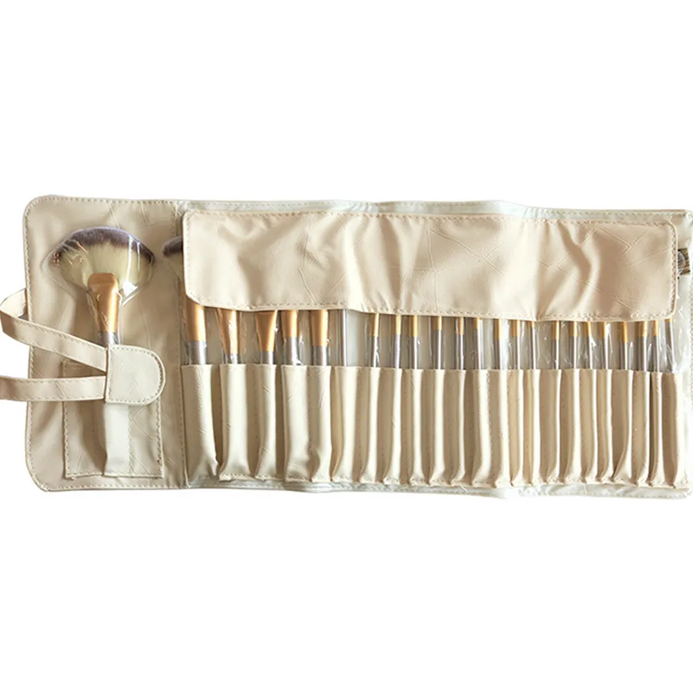 

24Pcs Brush Set Safe Durable Fiber Aluminum Wood Handle Different Sizes for Face Makeup Beige