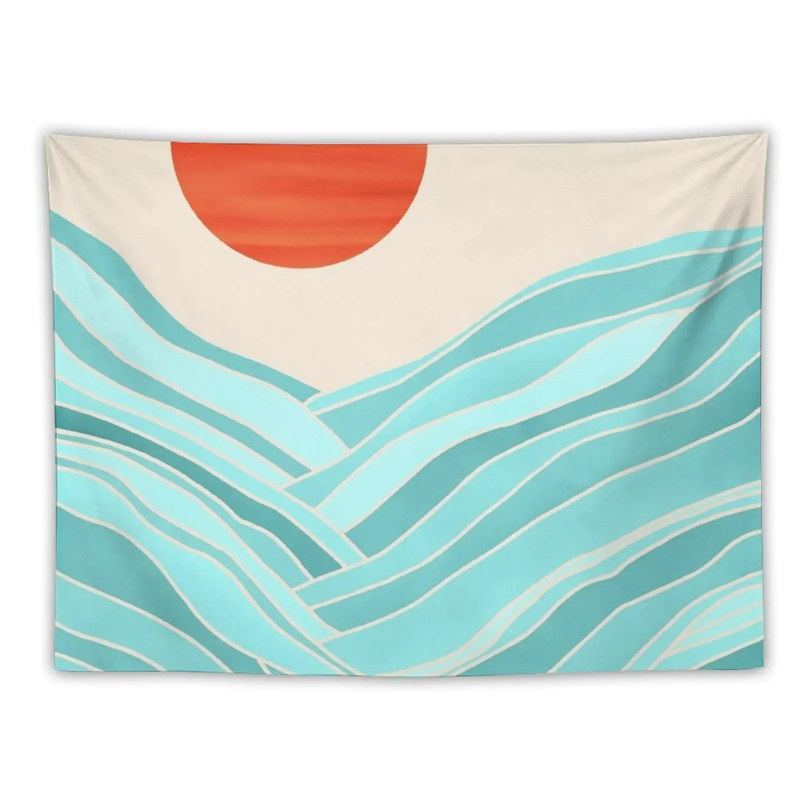 Oahu Summer Abstract Landscape in Orange and Aqua Tapestry Room Decorator Home Supplies Wallpaper Bedroom Tapestry