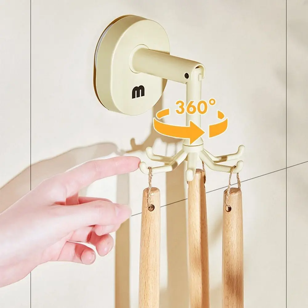 No-Punch 360° Rotating Hook Suction Cup Multifunctional Wall Mounted Hanger Six Claw Hook Organizer Hook Kitchen Utensil Holder