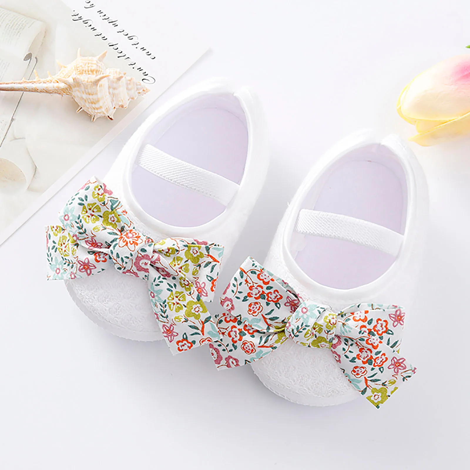 Sapatos de bowknot macios antiderrapantes para bebês, Flats bonitos para bebês, Sapatos de casamento princesa para bebê recém-nascido, Toddler First Walkers