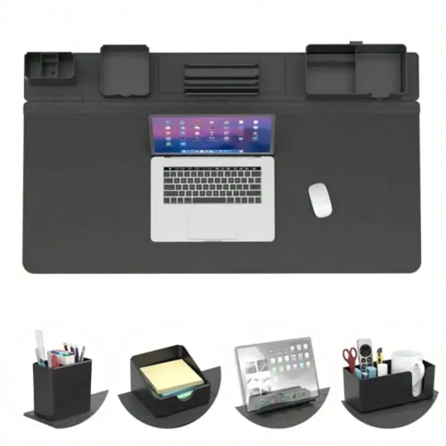 

Desk Pad and Magnetic Organizer Set - 5 in 1 Large Mouse Mat with Phone Stand Cup Holder Pen Holder Storage Box and Card Case