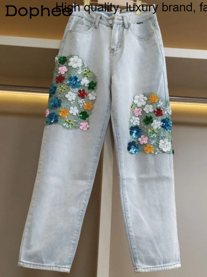 

Sweet Flowers Thailand Baggy Jeans Women New High Waist Korean Loose Slimming Stretchy Harem Pants Spring Denim Trousers