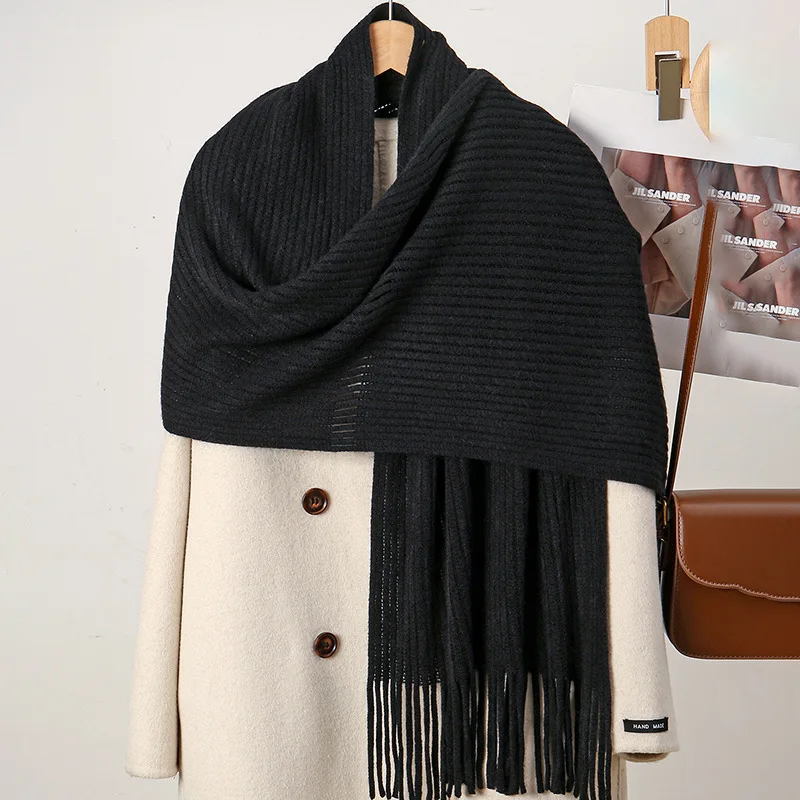 Winter Cashmere Solid Color Pashmina Tassel Scarf Cold Weather Scarves Wraps Women Girls Thicken Warm Shawl Wrap Headscarf Scarf