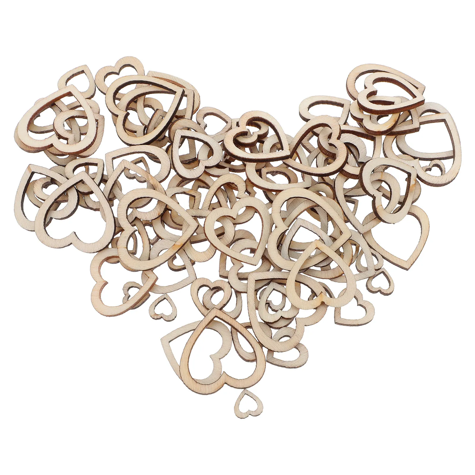 300Pcs Wooden Heart Cutouts Natural Hollow Shapes for Valentine Wedding DIY Crafts Romantic Rustic Table Ornaments Decorations