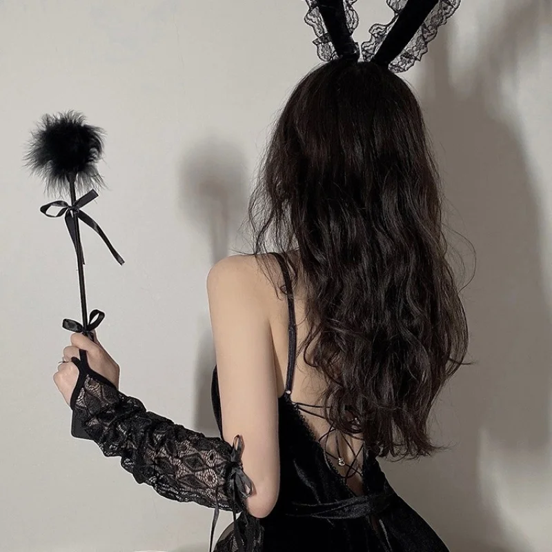 BXASexy Cute Bunny Desire, бархатный цельный униформа с открытым крючком и открытым промежностью, женский костюм