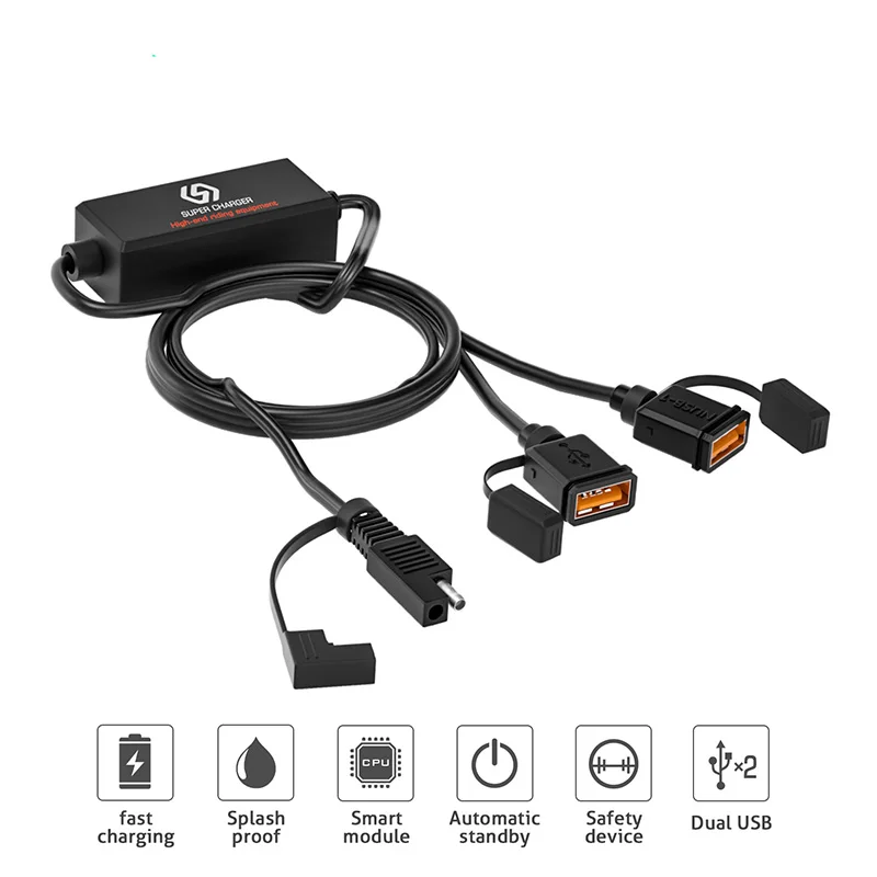 Enchufe de desconexión rápida QC 3,0 de 36W, Cargador rápido USB impermeable para motocicleta, Chip inteligente incorporado, adaptador SAE a USB