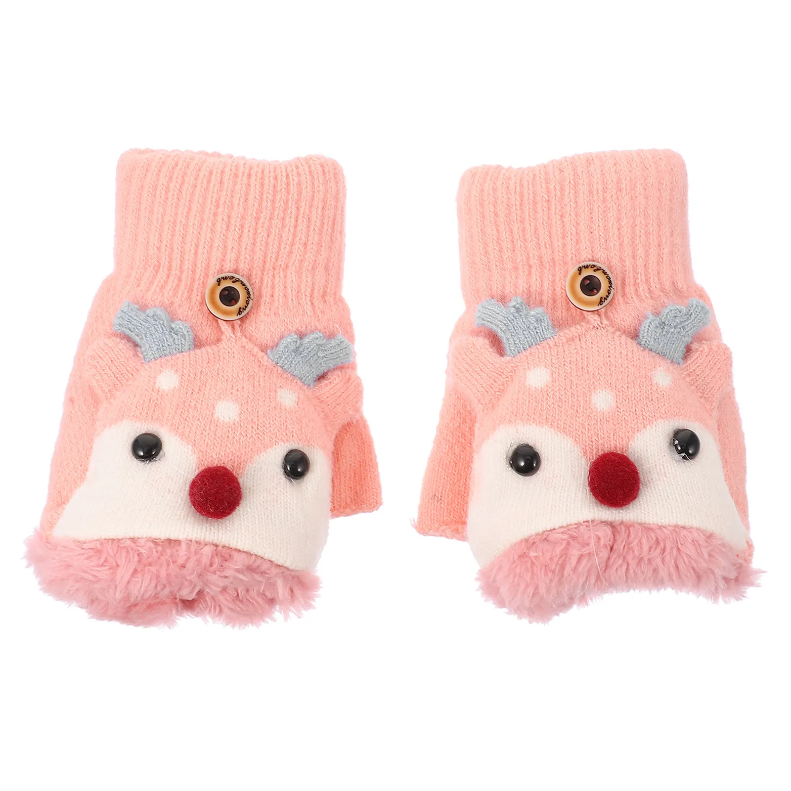 1Pair Adorable Kids Warm Gloves Premium Soft Fabric Windproof Thermal Insulation Half Finger Design for Winter Outdoor