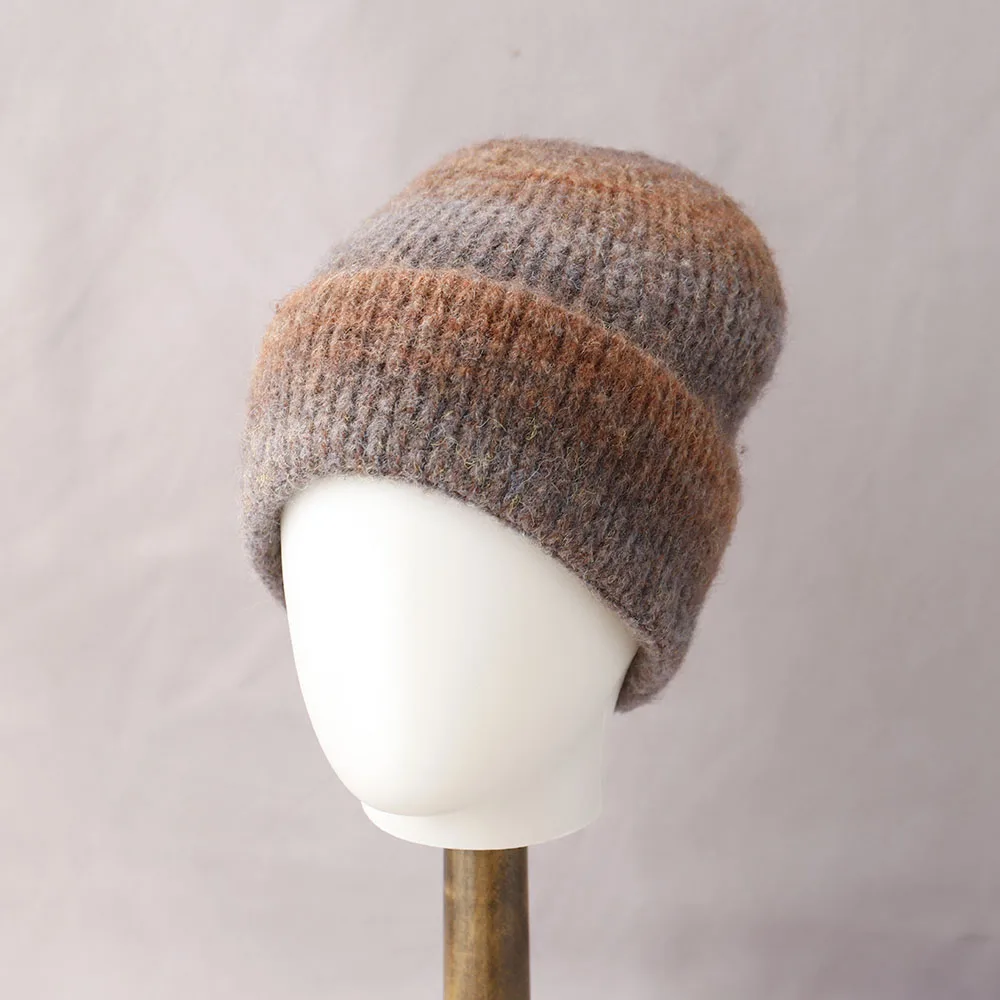 2025 New Y2K Hot Selling Winter Hat Wool Winter Hats For Women Fashion Warm Beanie Hats Women Gradient rainbow Cover Head Cap