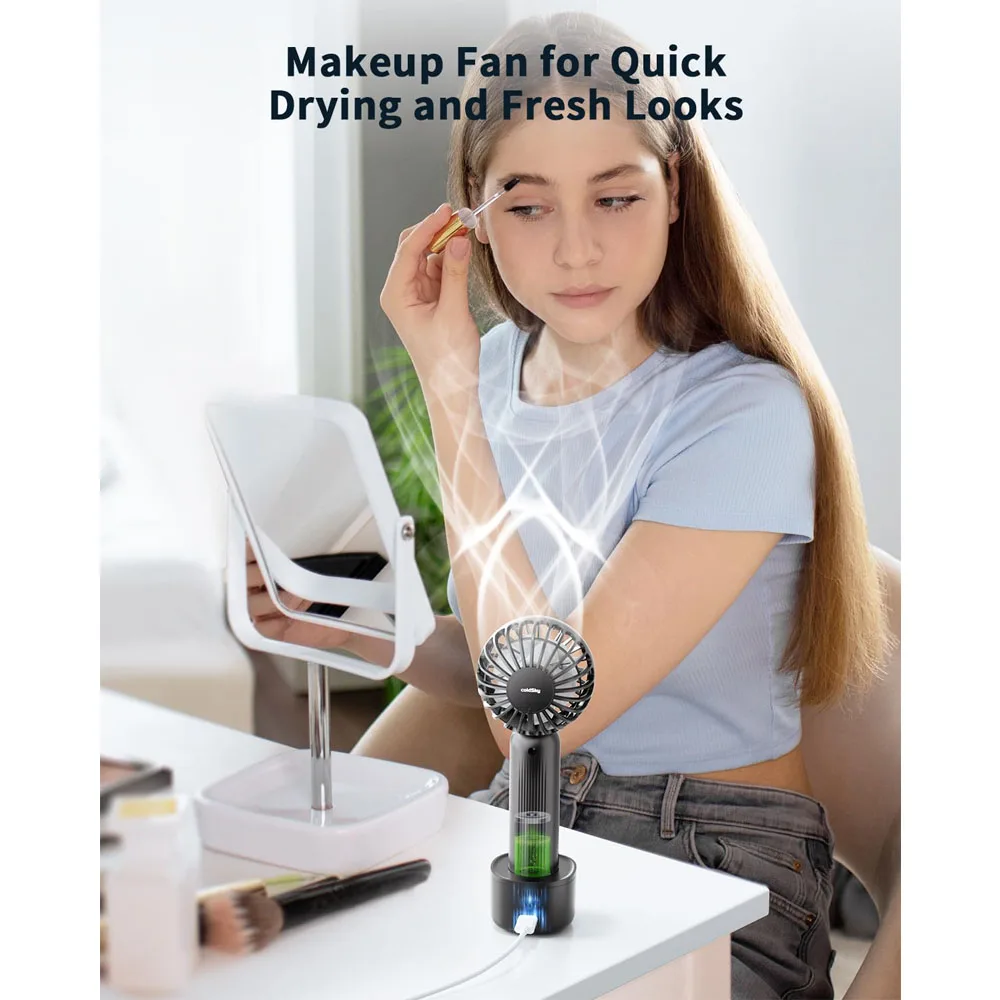 coldSky Handheld Fan with Wireless Charging Base 3 Speeds Portable Fan with Digital Display Handheld/Desk 2 in 1 Personal Fan