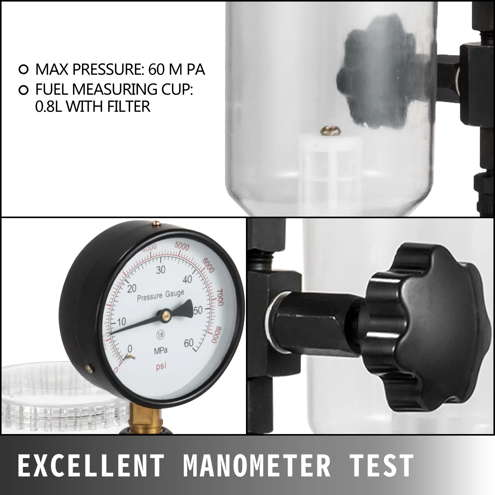 Imagem -03 - Vevor Diesel Injector de Combustível Testador 6000psi com Medidor de Dupla Escala Ferramenta de Teste Combustível do Motor Diesel Injector Bico Pressão Pop Tester