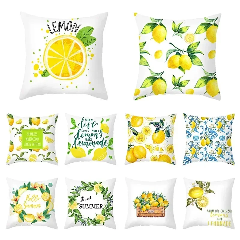 

Желто-зеленая наволочка с лимонными буквами, украшением, летние фрукты, наволочка для дивана, скандинавский дом