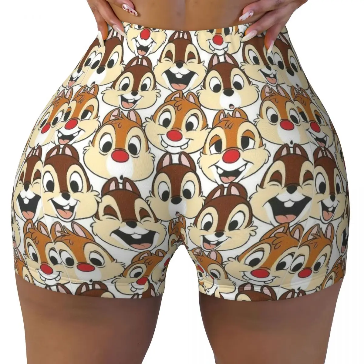 

Пользовательские шорты для тренировок с героями мультфильмов «Чип и Дейл» для женщин, байкерские шорты для бега в тренажерном зале, йоги