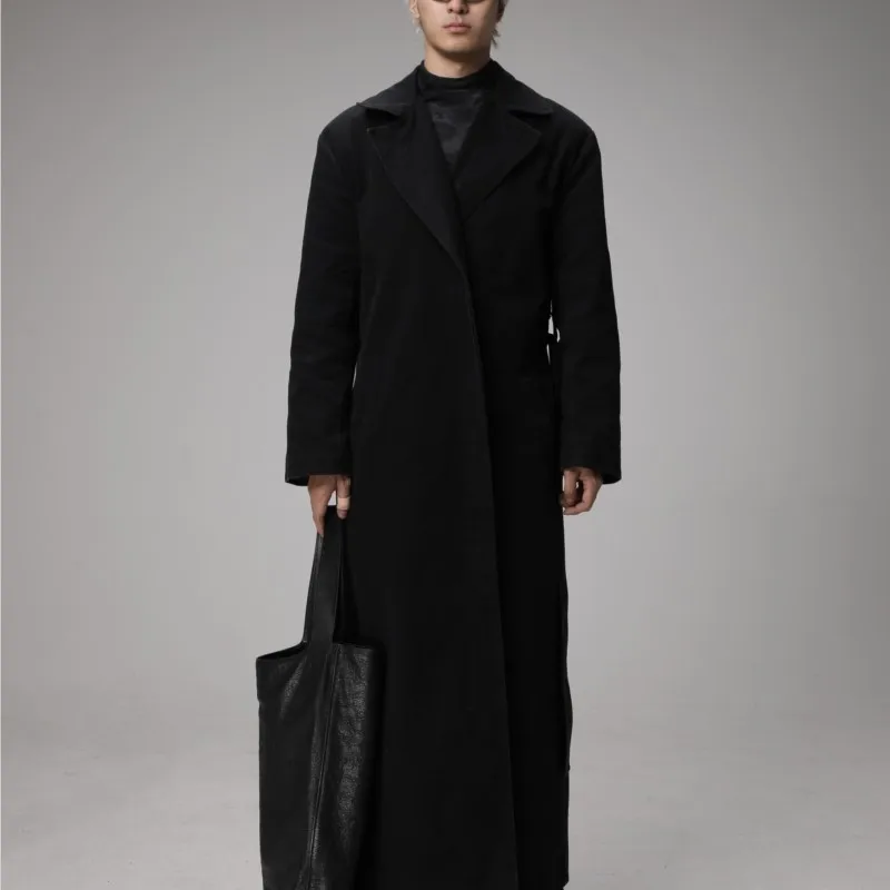 

Washed Dark High-Grade Profile Wasteland Style Wear Niche Avant-Garde Black Ultra-Long Trench Coat for Men and Women