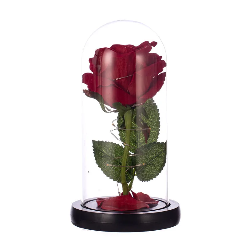 

Beauty Roses In Glass LED Enchanted Galaxy Rose Festival Valentine's Day Glass Cover Simulation Rose