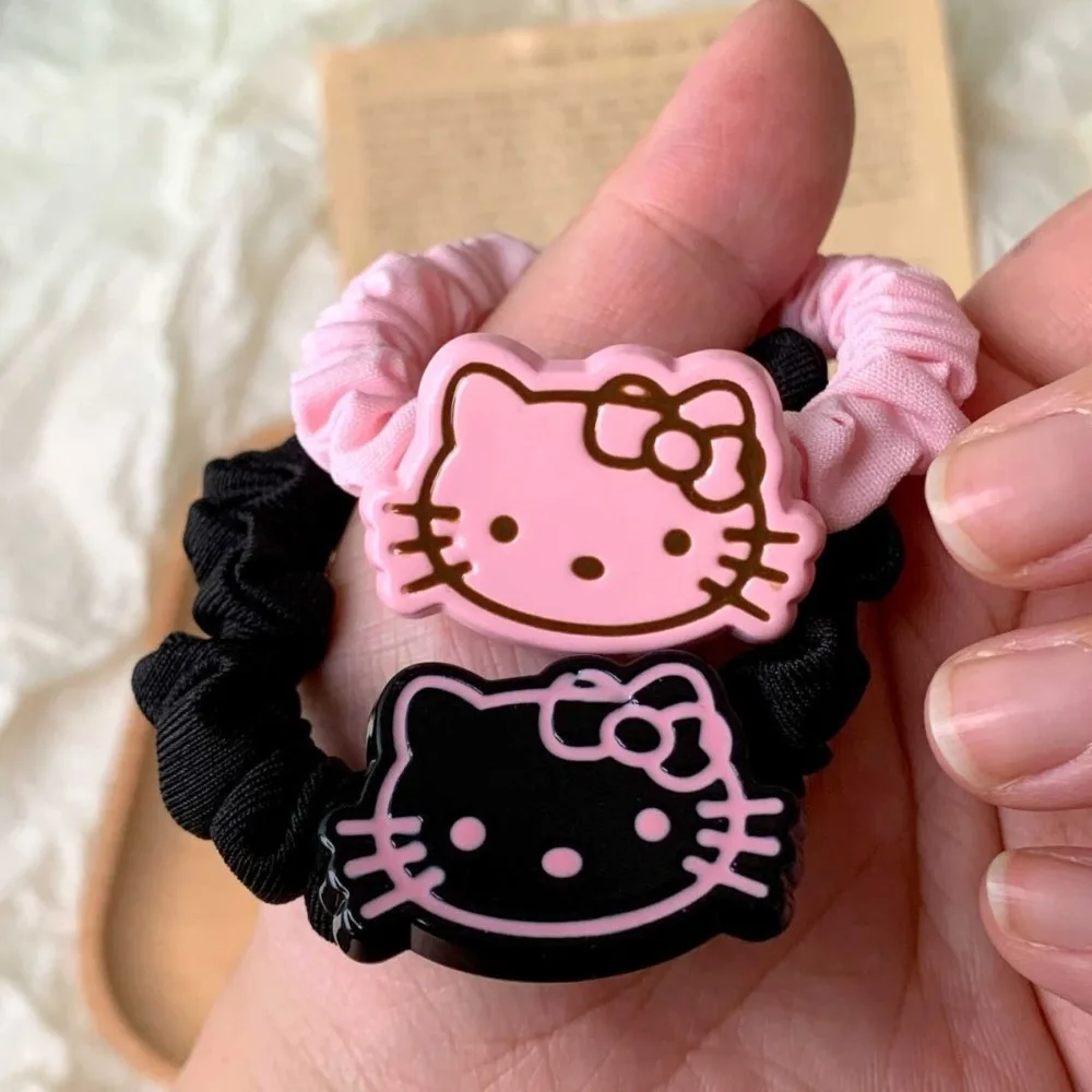 Słodka różowa gumka do włosów z motywem kreskówkowym, urocza dziewczynka z małym jelitkiem, słodka gumka recepturka, prosty dodatek do włosów, ozdoba na głowę.