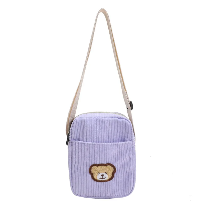 Corduroy Single Shoulder Crossbody bag is Versatile for Outdoor Travel Fashionable and Fresh And cute Little Bear for Students