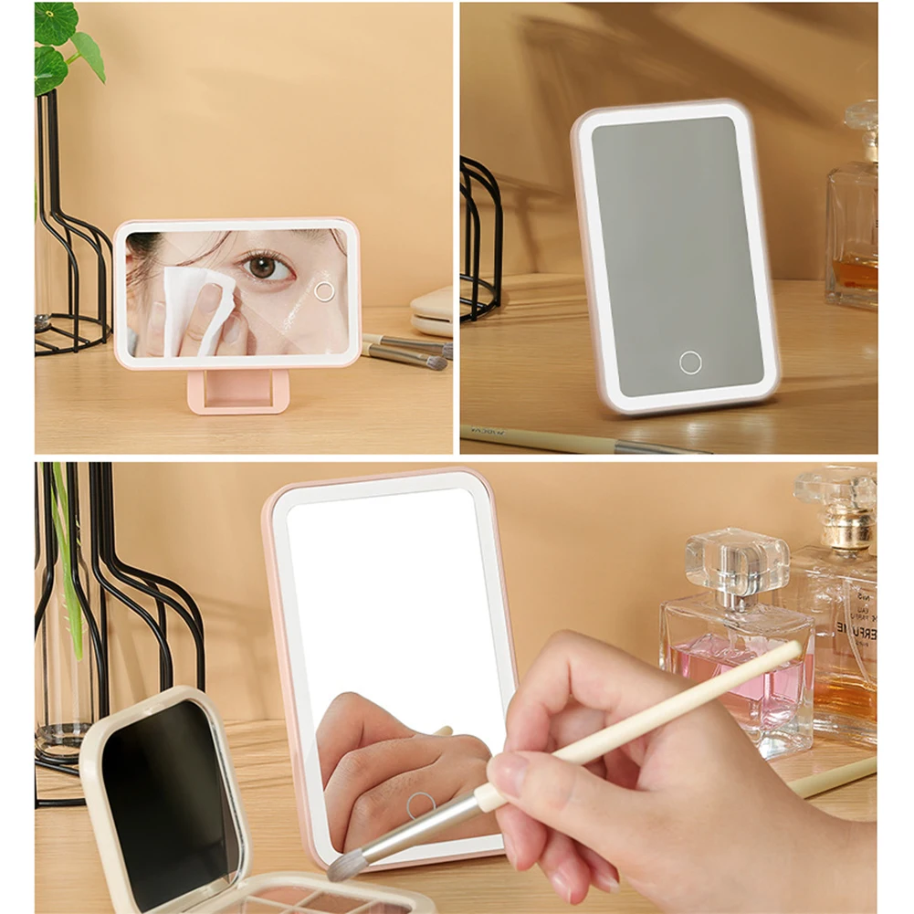 USB Powered Car Vanity Mirror with Rechargeable Battery and Adjustable LED Lighting for Sun Visor Installation
