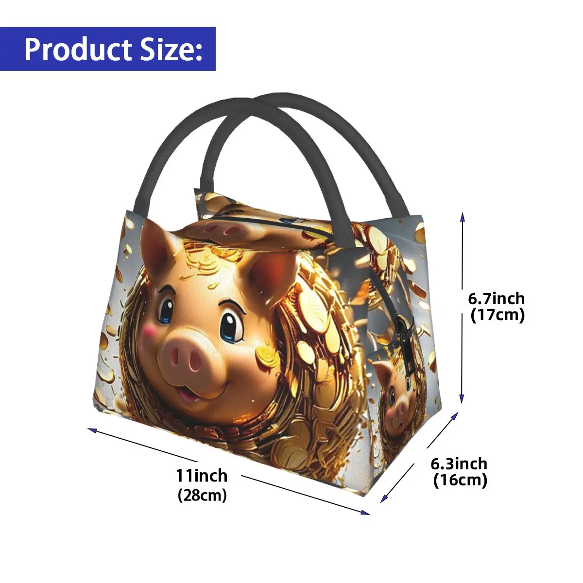 Gold Coins Flying Cute Golden Piggybank Insulated Lunch Bag for Women Children Portable Food Boxes Thermal Lunch Box Tote