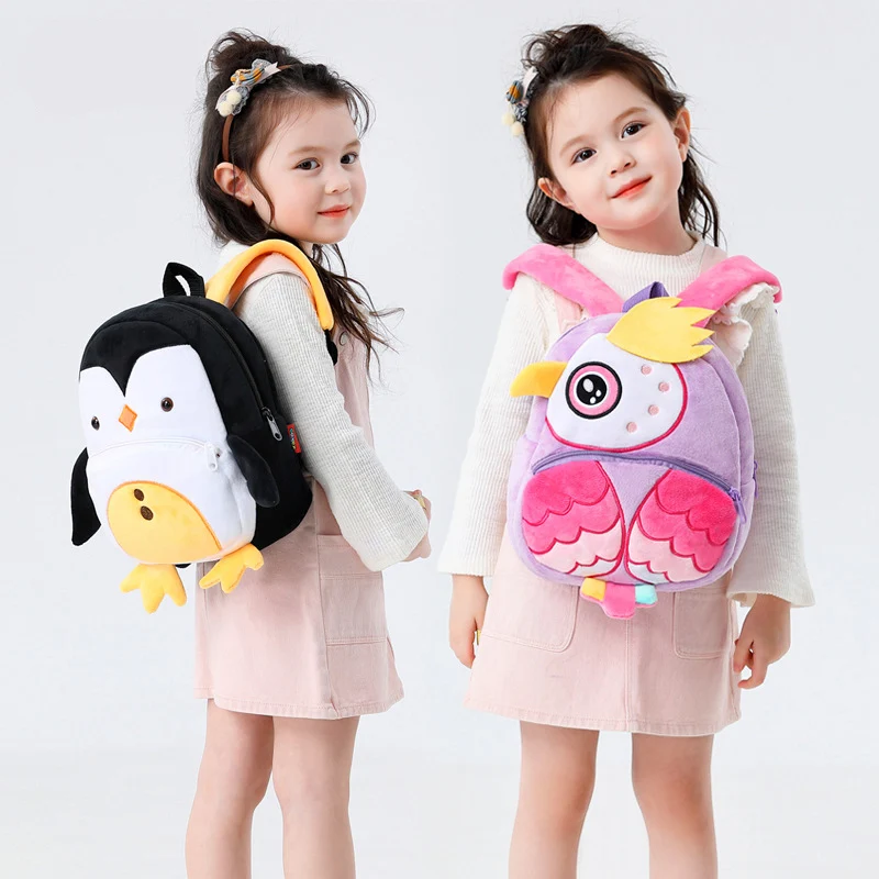 Mochilas escolares con dibujos de búho en 3D para niños y niñas, bolso de felpa suave para guardería, mochilas escolares de León