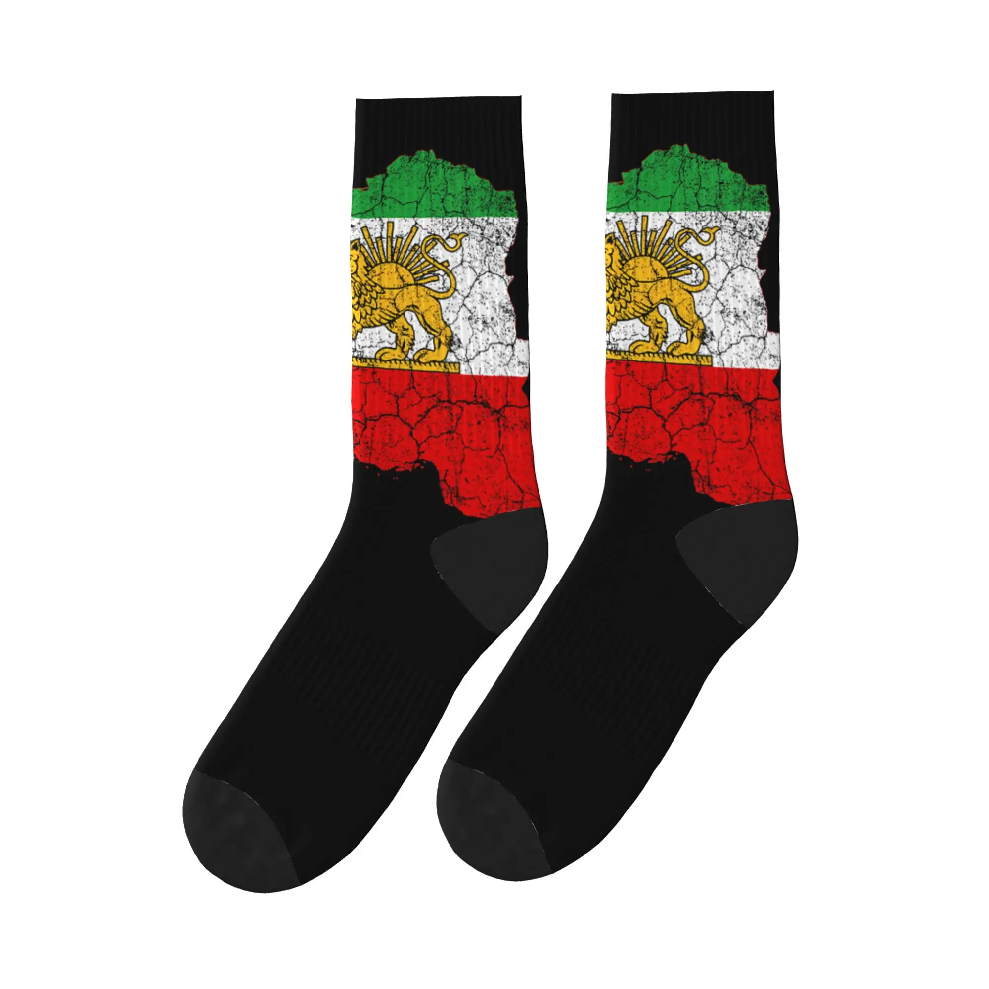 

Iran Map with Lion and Sun Emblem Vintage Persian Socks Winter Stockings Vintage Men's Soft Socks Pattern Cycling Non Slip Socks