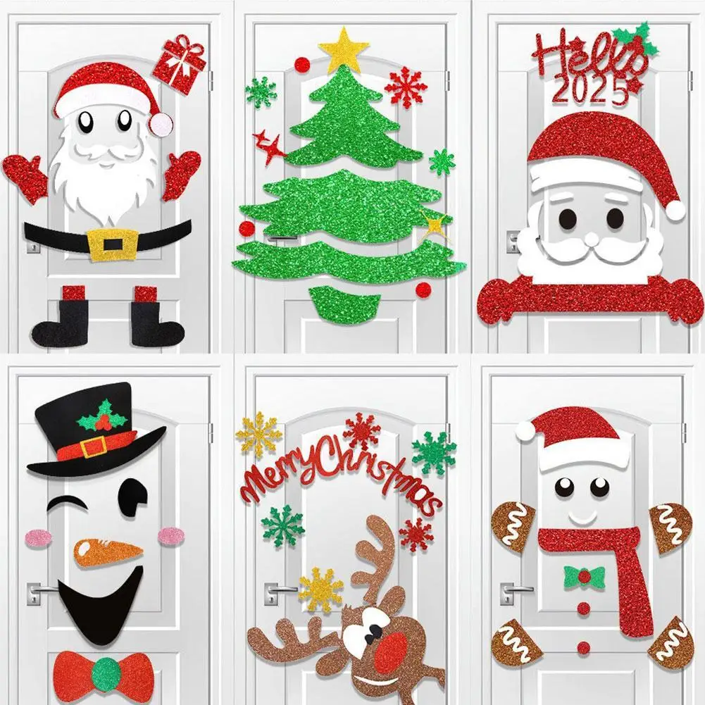 Christmas Window Stickers Merry Christmas Decorations for Santa Claus Snowman Door Wall Sticker Happy New Year E3L4