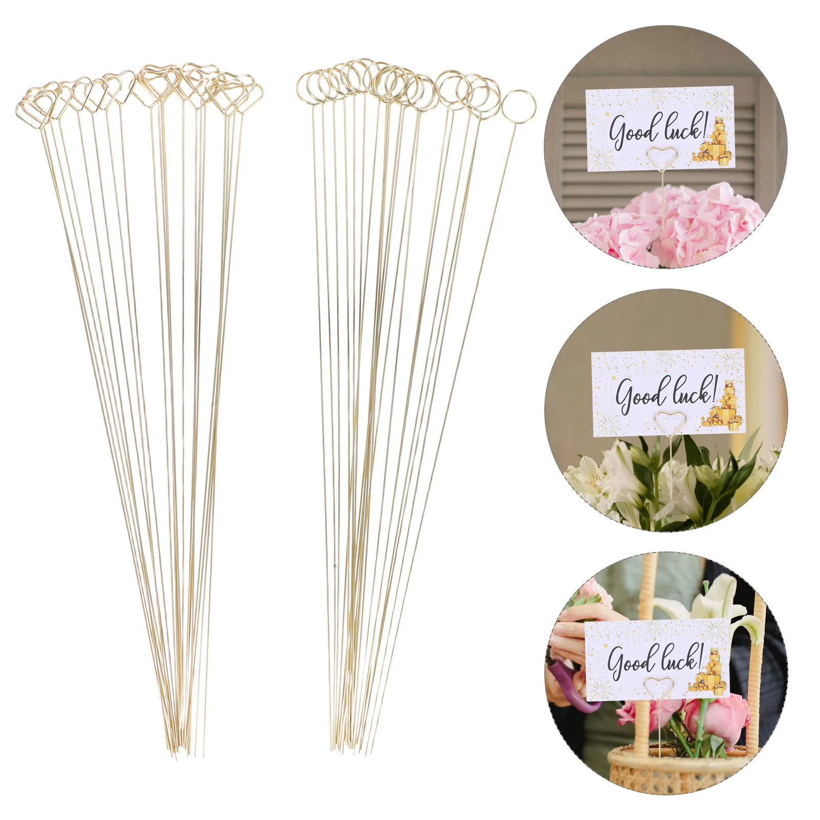 40Pcs Metal Floral Card Holder Pick Flower Wire Place Card Sticks Heart Round Photo Memo Holder Clip Party Decoration