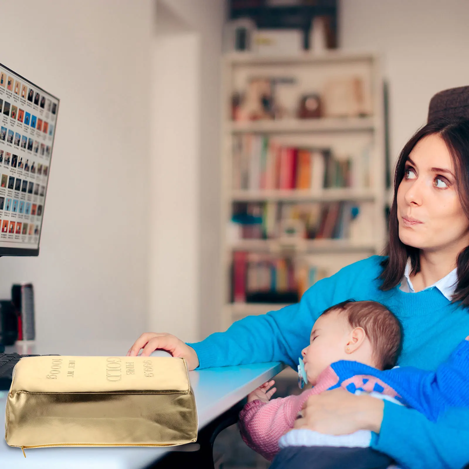 

1pc Simulation Gold Brick Pillow Funny Realistic Pu Office Cushion For Home Car Decor Portable Throw Pillow Lunch