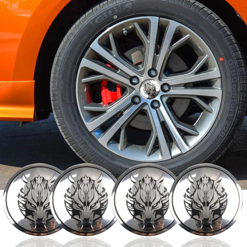 4Pcs 56mm Wolf Dragon Emblem Car Wheel Center Cover Stickers Hub Cap Decal For BMW AUDI TOYOTA HONDA NISSAN KIA JEEP SKODA