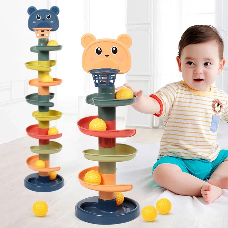 Baby Toy Rotating Rolling Ball Gliding Tower Toddler Toy Rotating Early Educations Track Ball Stacking Toy Gift Box For Children