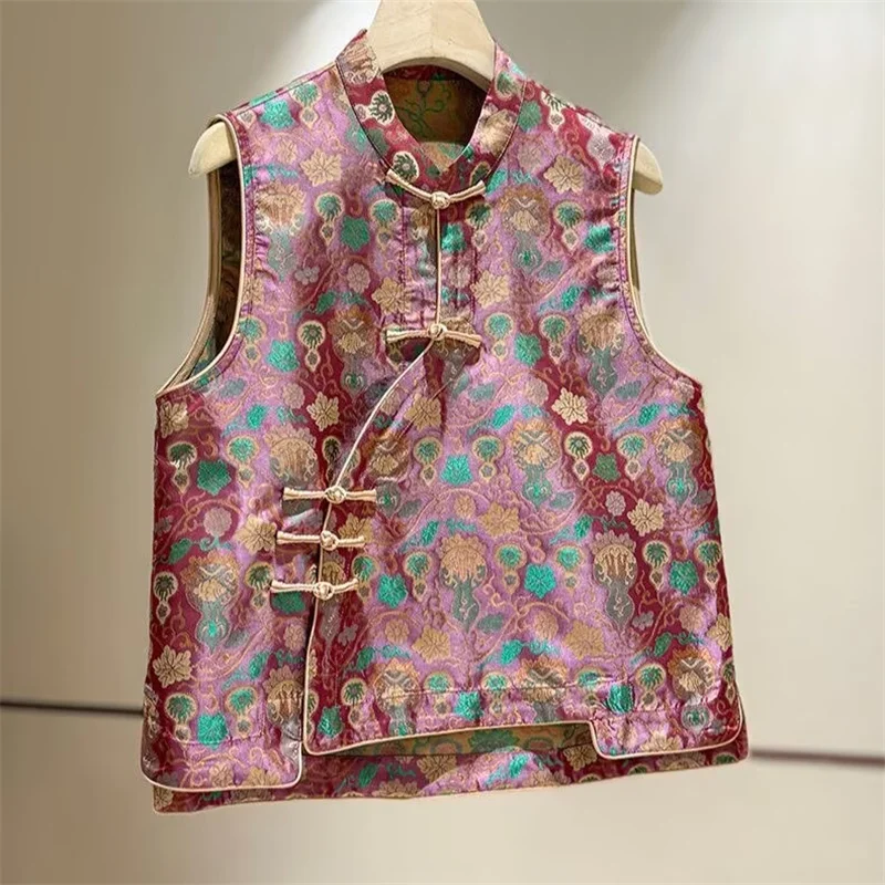

Женский жилет в стиле ретро, новинка ранней осени, модный жилет-пальто с принтом, в национальном стиле, универсальный шикарный жилет без рукавов на одной пуговице