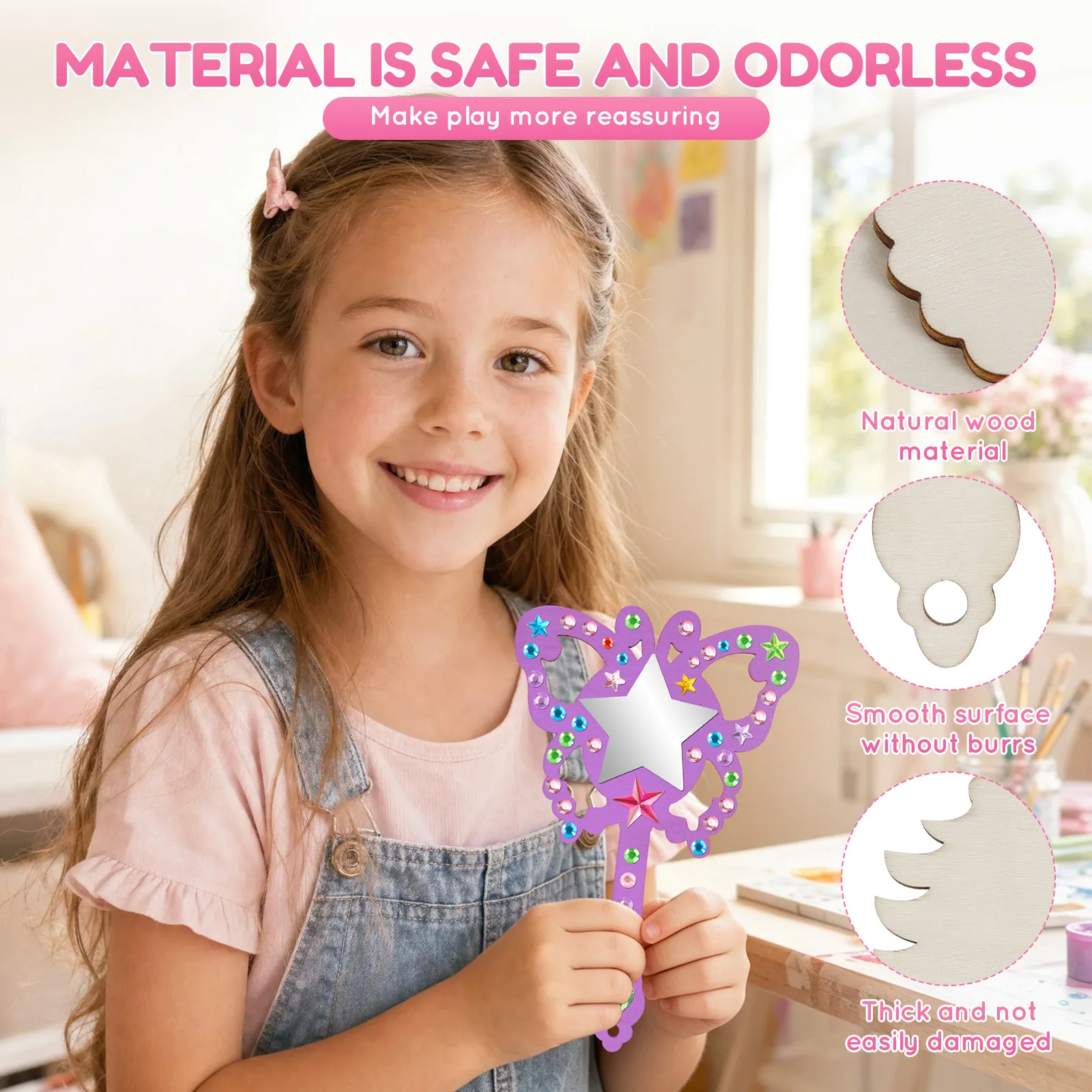 木製ミラークラフトデコレーションプリンセスミラー女の子DIY - Art Craft Mirror のレビューと価格