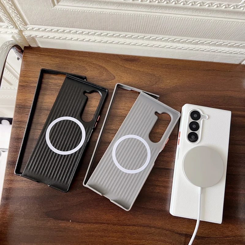 

For Samsung Galaxy Z Fold 7 6 5 Case Magnetic Plain PU Leather Folding Ultra-thin Slim Cover For Galaxy Z Fold7