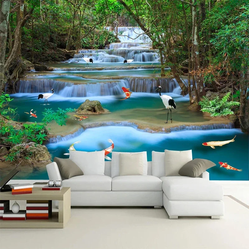 Waterfall Forest River 3D Waterproof Canvas Photo Wallpaper Murals Custom Large Size Living Room TV Background Art Wall Decals