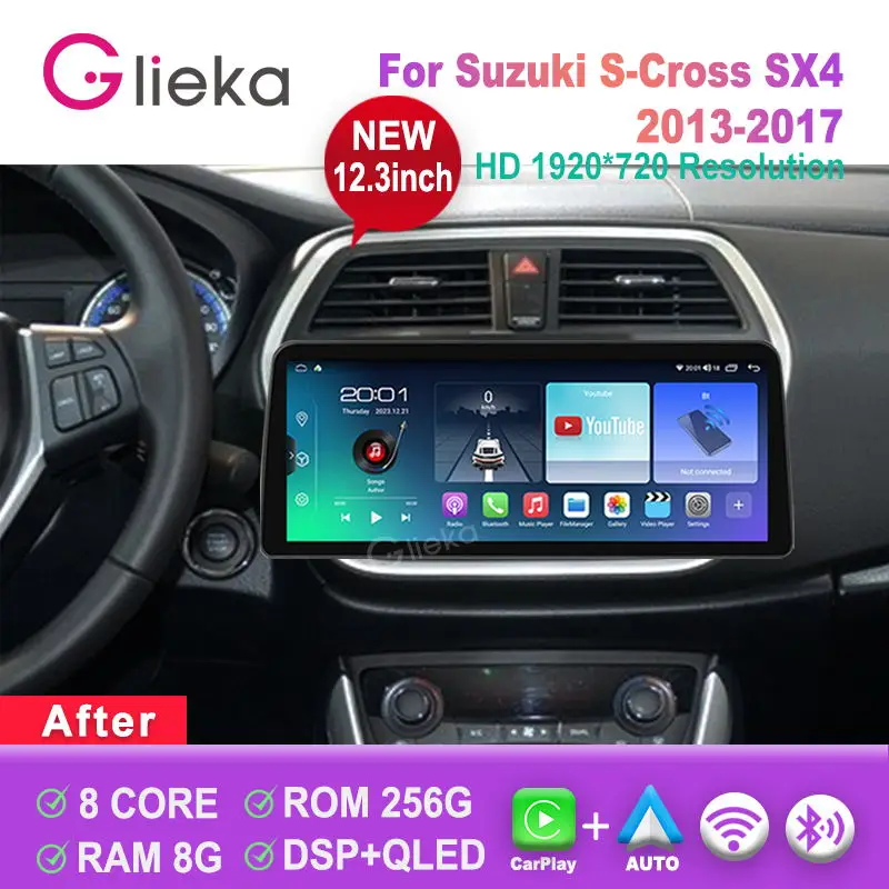 

12,3 дюймовый экран Carplay Android для Suzuki S-Cross SX4 2013-2017 Автомагнитола стерео Мультимедийный плеер GPS-навигация головное устройство