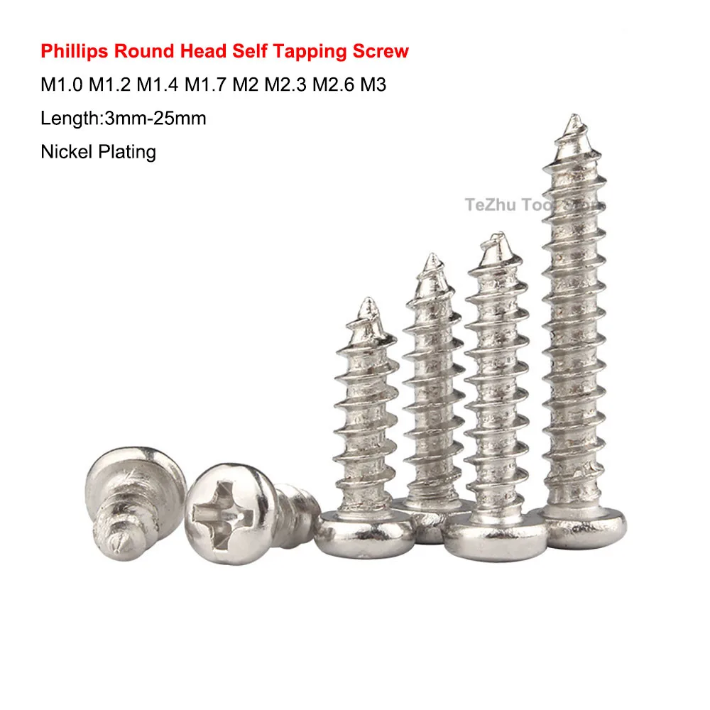 

Phillips Round Pan Head Self Tapping Screw Nickel Plating Mini Micro Small Screws M1.0 M1.2 M1.4 M1.7 M2 M2.3 M2.6 M3