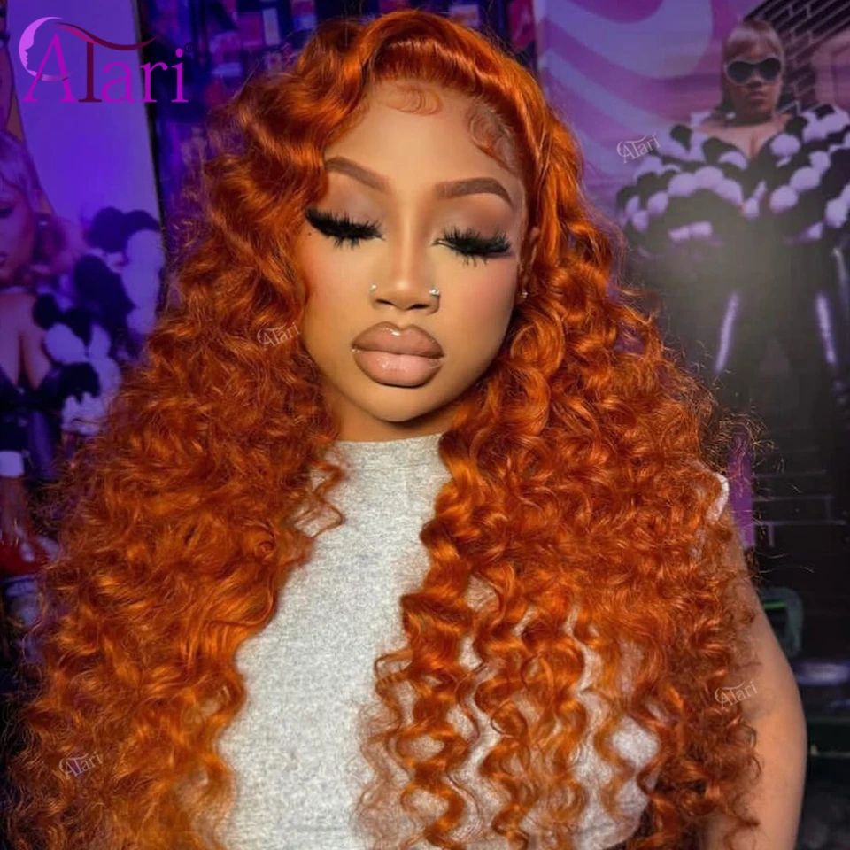 Ginger Orange Curly Human Hair 13x4 13x6 Lace Frontal Deep Wave Wigs Transparent Orange 5x5 Closure Lace Wig for Women Pre Pluck