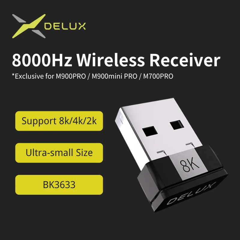 

Delux 8K Polling Rate Wireless Receiver, 0.125ms Response, Exclusive for Delux M900Pro/M900mini Pro/M700Pro Gaming Mouse