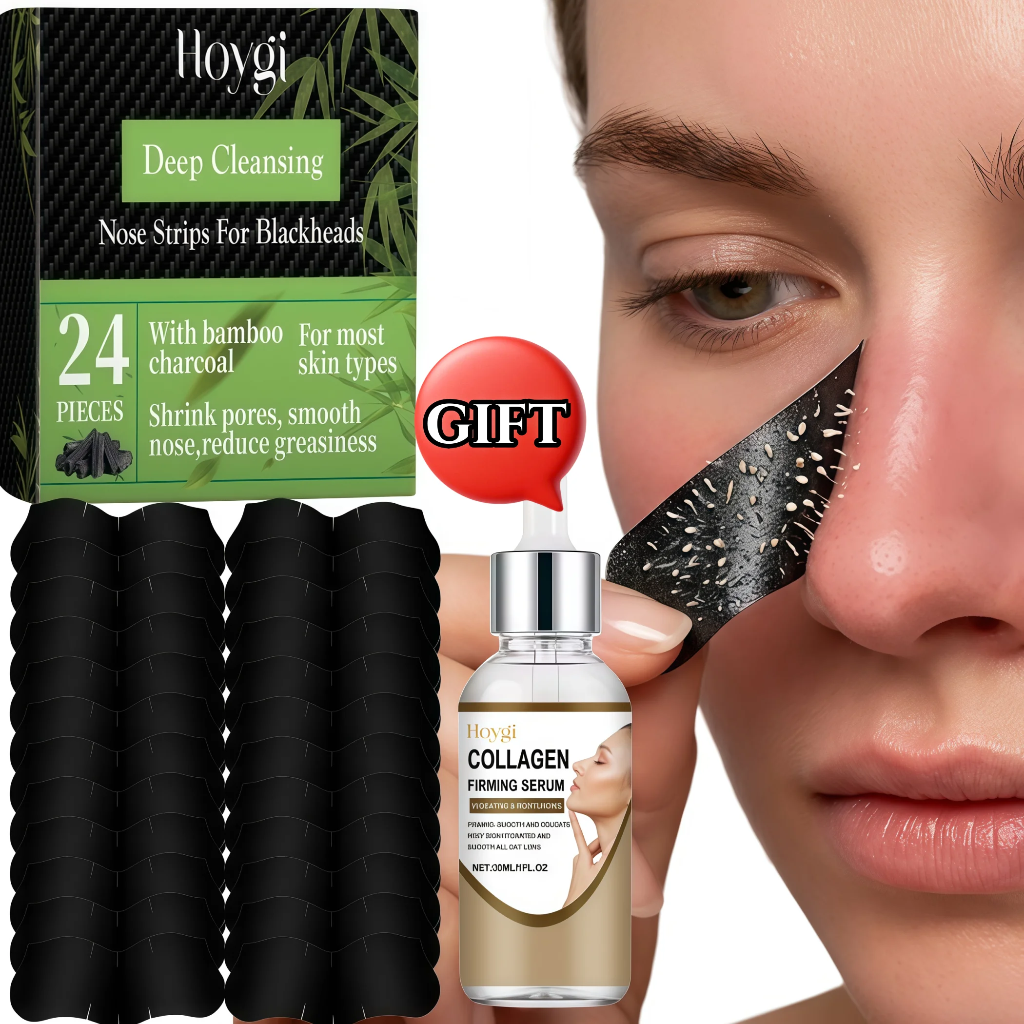 Charcoal Pore Strip - Bamboo Charcoal Nose Strips for Blackheads