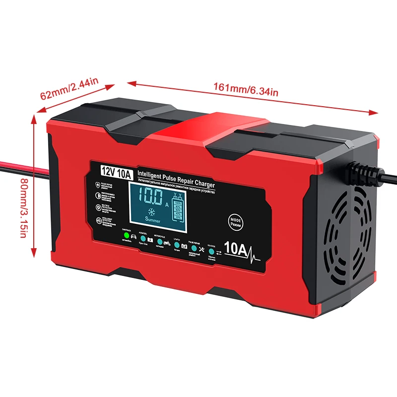 Pengisi Daya Baterai Mobil dan RV 12V 10A Pengisian Cerdas Klip Buaya Layar LCD Untuk Lifepo4 Asam Timbal AGM GEL