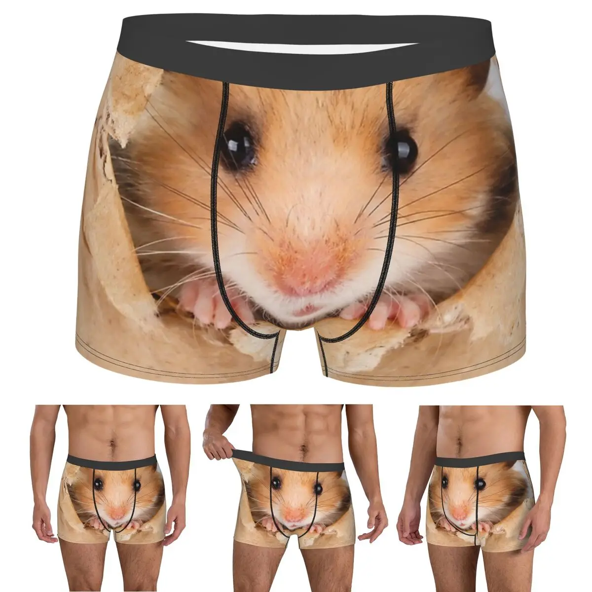 

Boxer Underpants Shorts Cant Breathe Cute Hamster Peeping Through Hole In Brown Cardboard Panties Men Ventilate Underwear