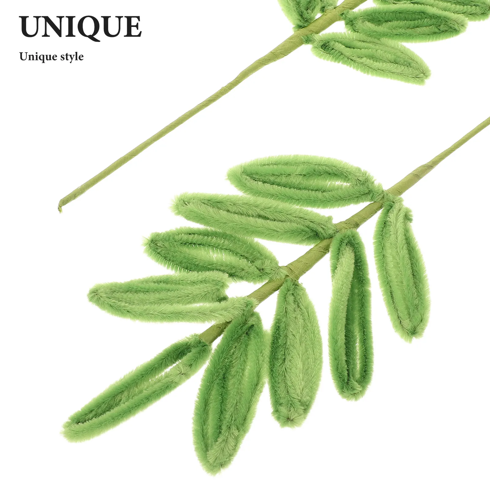 Green Chenille Stems 8Pcs Flexible Craft Sticks Leaf Shape for Wedding Spring Vase Filler Centerpiece Decor