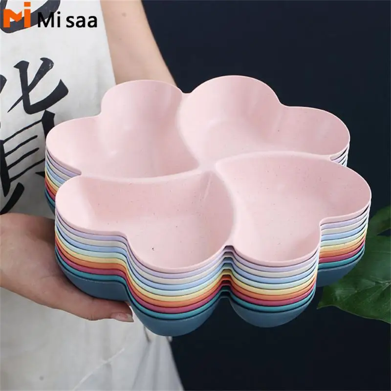 Four-leaf Clover Plate Lattice Placement Beautiful Shape Wheat Straw Solid Color Home Furnishing Fruit Plate Grid Plate