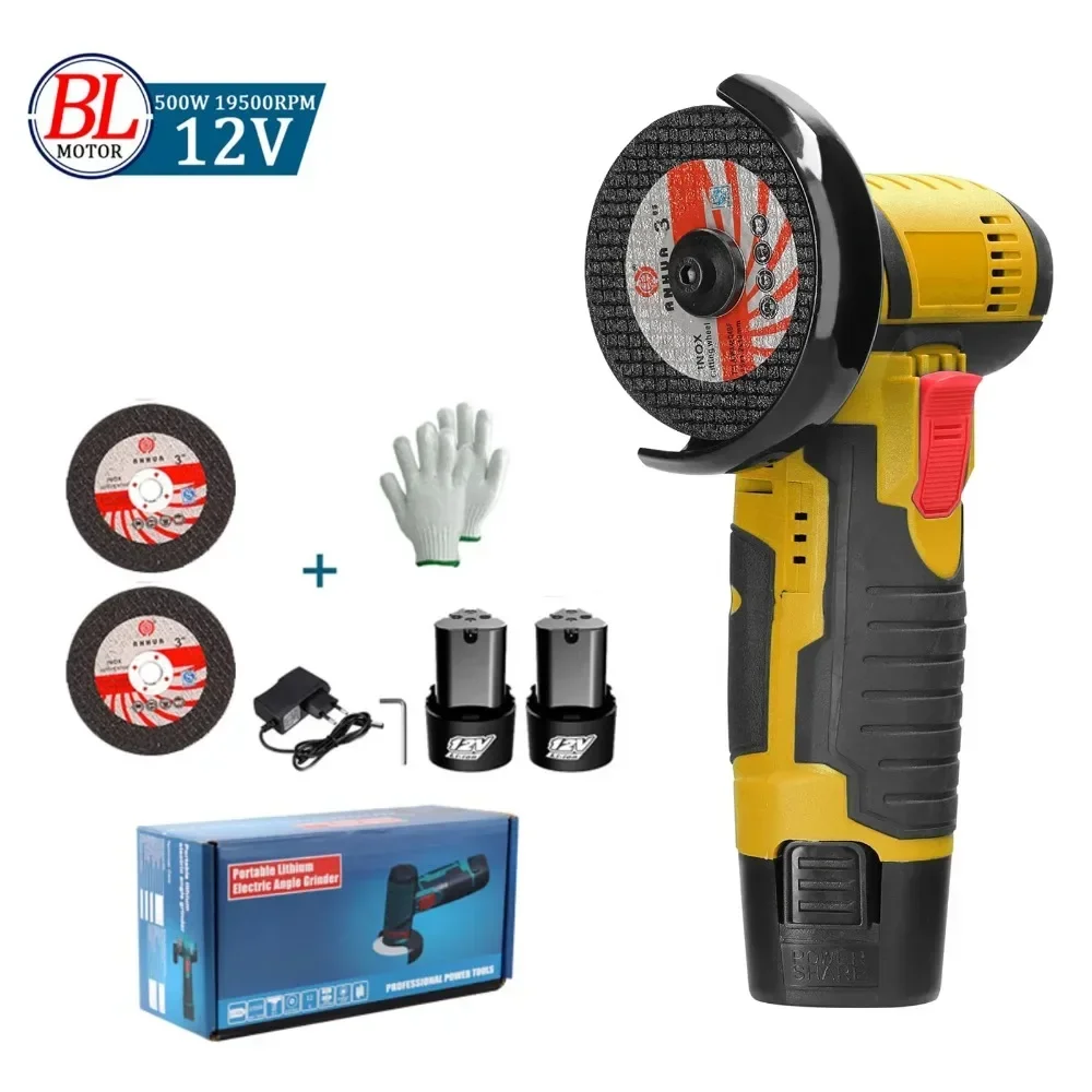 

12V Mini Angle Grinder with Rechargeable Lithium Battery Cordless Polishing Machine Diamond Cutting with Accessories Power Tool