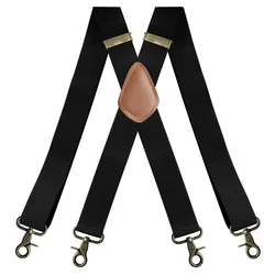 Vintage Suspenders for Men Work Heavy Duty Big Tall 3.5cm Wide X-Shape 4 Bronze Snap Hooks Adjustable Elastic Trouser Braces