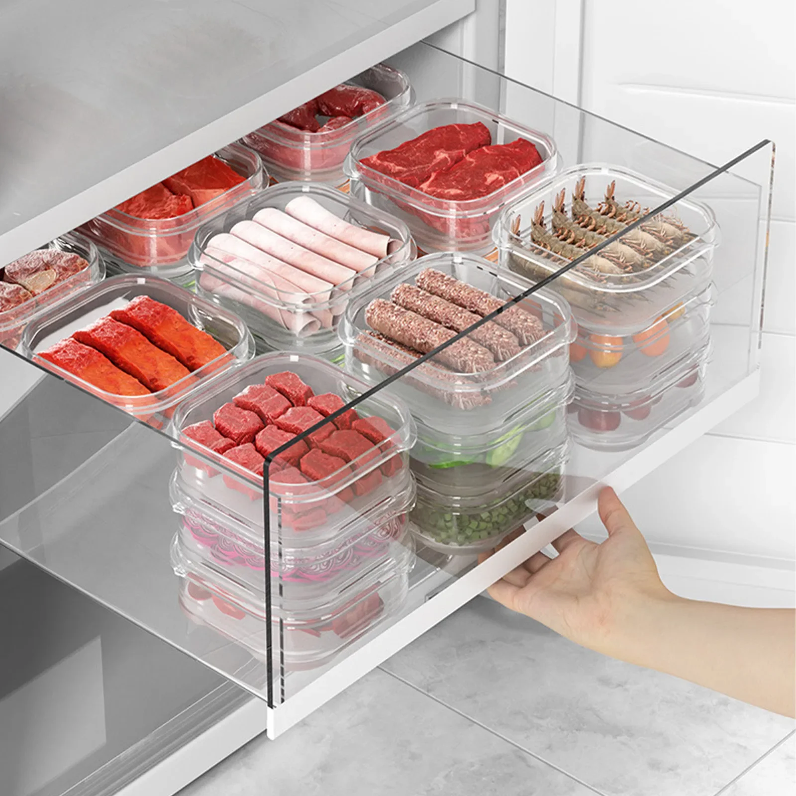 Refrigerator Storage Box Fridge Organizer Meat Fruit Vegetable Food Container Sealed Fresh Box with Lid Kitchen Accessories