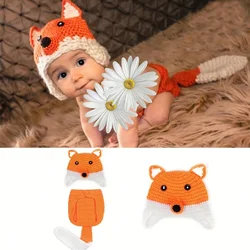 Animal Style Newborn Baby Crochet Knitted Fox Costumes Baby Photography Props Handmade Photo Outfit Baby Session Clothes